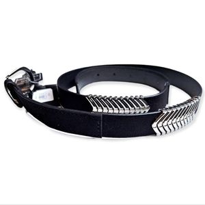 Kendal And Kylie Vegan Leather chevron adjustable belt black and silver.